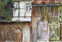 Hinterhof Höxter 1, Architektur, Aquarell
